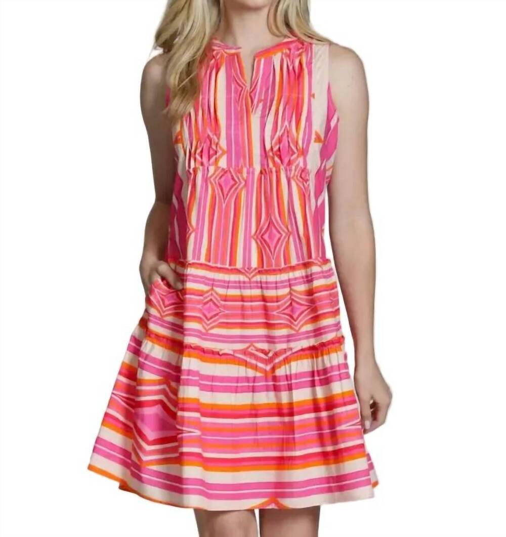 NEW APNY sleeveless dress with pin-tuck detailing in pink/orange multi